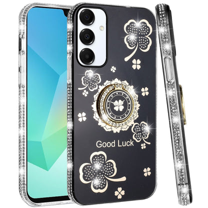 For Samsung Galaxy S26+ / S26 Plus Diamonds Bling All Around Edges Sparkly Glitter Hybrid with Ring Stand Holder Fashion Good Luck Case Cover