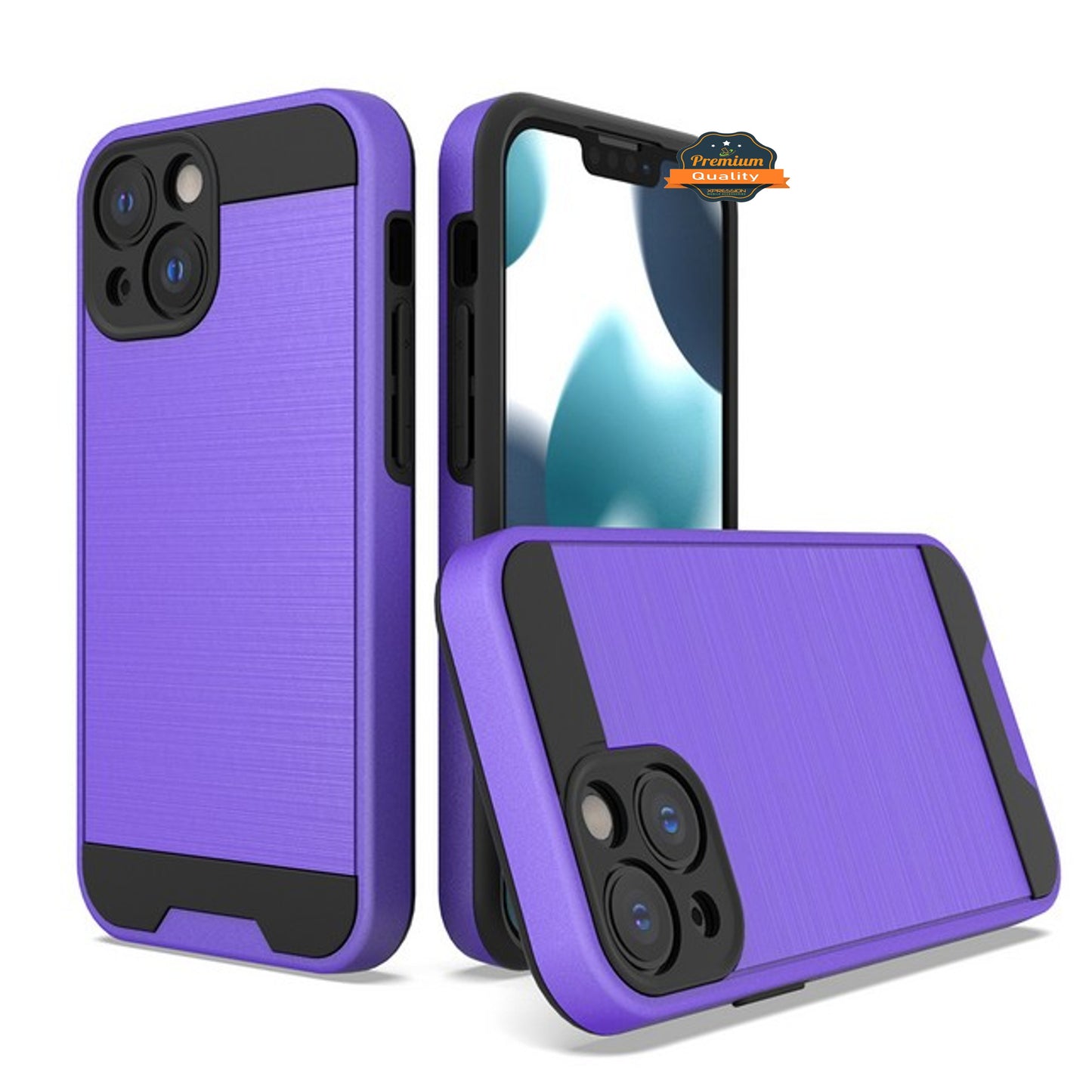 For Apple iPhone 15 Pro Max (6.7") Slim Rugged TPU + Hard Brushed Metal Texture Hybrid Dual Layer Armor Shockproof  Phone Case Cover