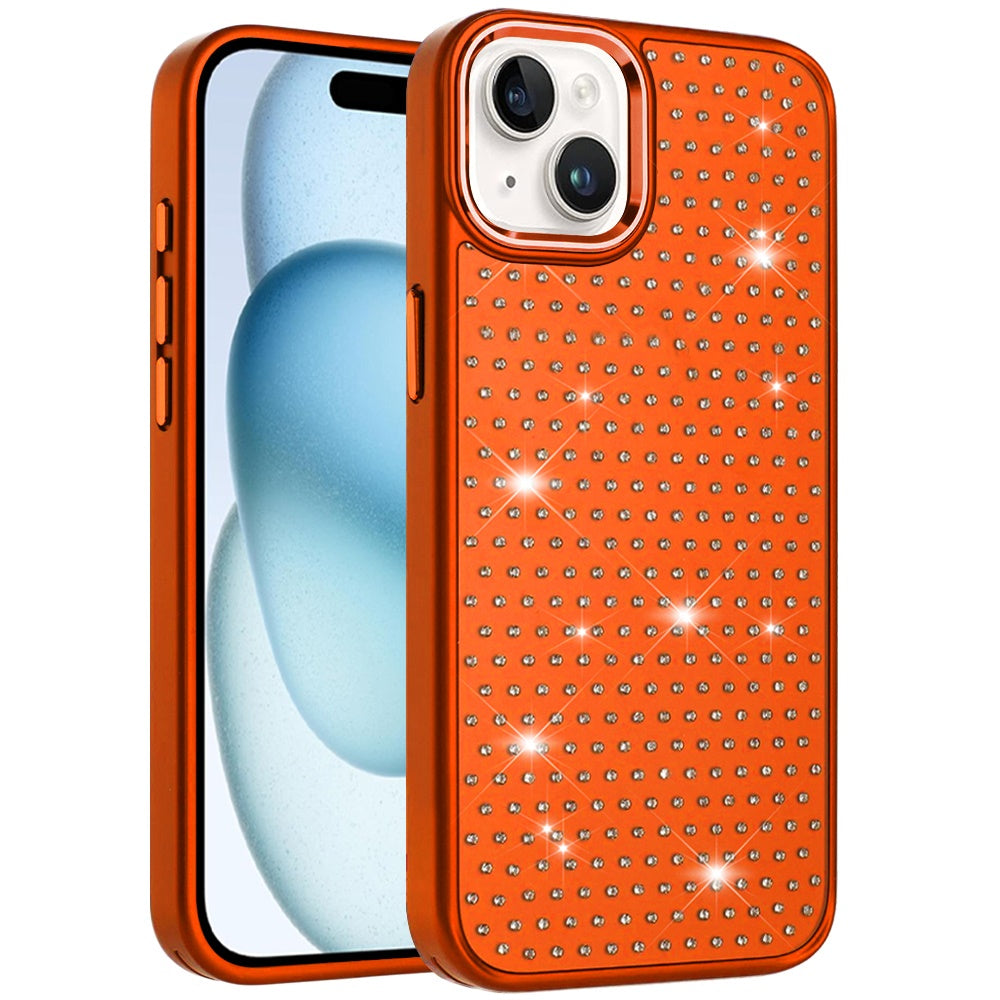 Phone Case for iPhone 15 Plus (6.7") Luxury Diamond Bling Sparkle Chrome Metallic Edge Shockproof Durable Protective Stylish Premium Hybrid Design Cover Cosmic Orange