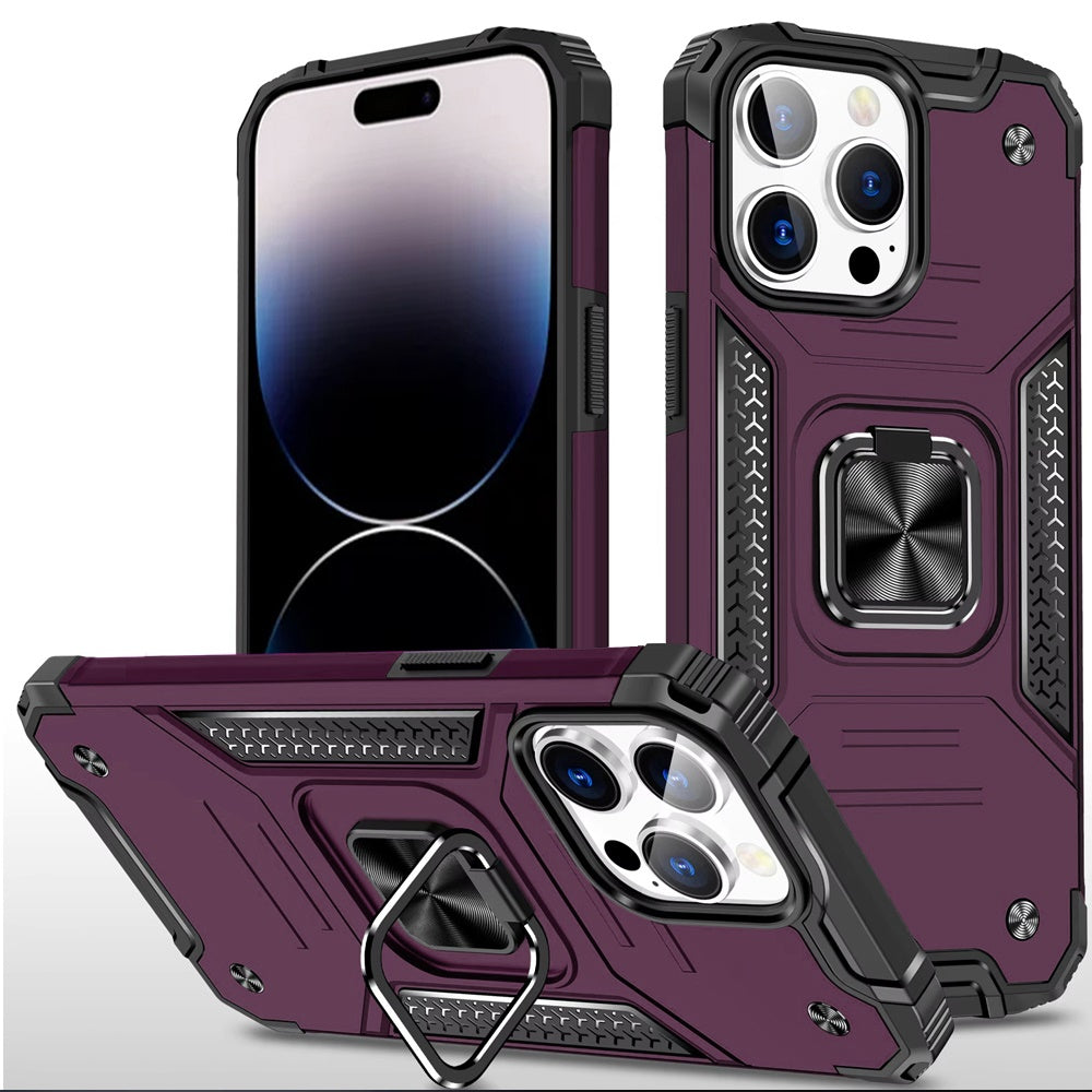 Phone Case for Apple iPhone 14 Pro Max Magnetic Car Mount Hybrid Ring Stand Shockproof Rugged Grip Armor Heavy Duty Protective TPU Durable Cover Purple