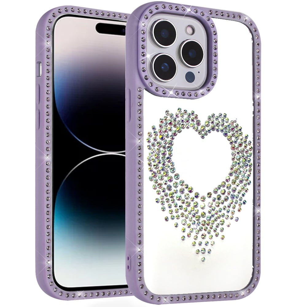 For iPhone 14 Pro Max (6.7") Angel Hearts Glitter Shimmer Diamond Edge Hybrid Drop Protection Shockproof Design Case Cover