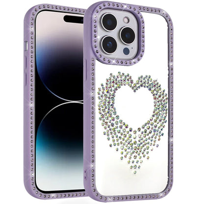 For iPhone 14 Pro Max (6.7") Angel Hearts Glitter Shimmer Diamond Edge Hybrid Drop Protection Shockproof Design Case Cover