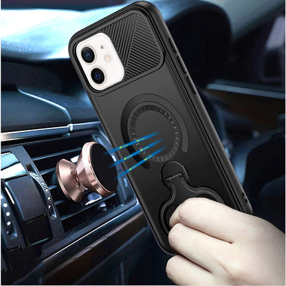 For Apple iPhone 11 Hybrid with Invisible 2 Hole Ring Stand Magnetic back Car Mount Friendly Protector Case Cover Black