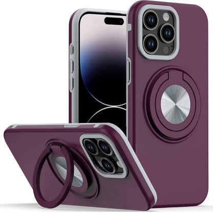 Phone Case for Apple iPhone 14 Pro Max Shockproof Magnetic Ring Stand Rotating CarMount Hybrid Metal Matte Finish AntiSlip Grip Kickstand Cover Purple