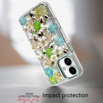 Phone Case for Apple iPhone 16 Plus Luxury Rose Bling Rhinestone Glitter Floral Hybrid Shockproof Stylish Protective Designer Ornament Sparkle Cover