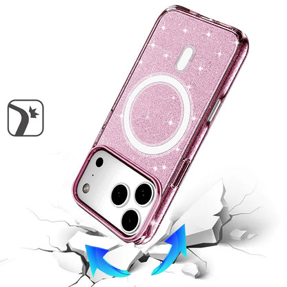 Phone Case for Apple iPhone 18 Pro/ 17 Pro Glitter Magnetic Transparent Shockproof Hybrid TPU Thick 3mm Grip Durable Camera Protection Anti-Slip Cover Purple