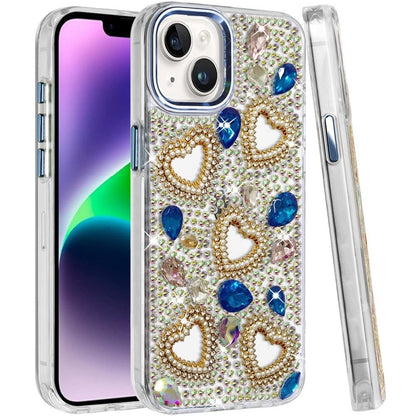 Phone Case for Apple iPhone 14 Luxury Crystal Heart Rhinestone Diamond Bling Shockproof Hybrid Glitter Protective Stylish Durable Grip Cover
