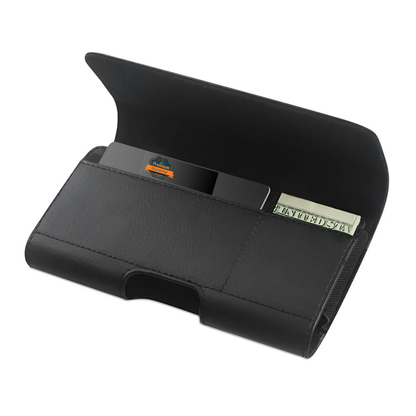 Universal Magnetic Leather Phone Pouch Case with Belt Clip, Card Slot Holder, Secure Magnetic Closure, Soft Lining Protection, Fits Most 6.5" - 7.0" Smartphones Case Cover Black