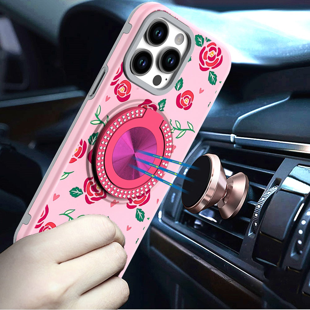 For Apple iPhone 17E /16E Pattern Design Hybrid with Invisible Ring Stand & Magnetic Back, Shockproof Protective Grip Case Cover