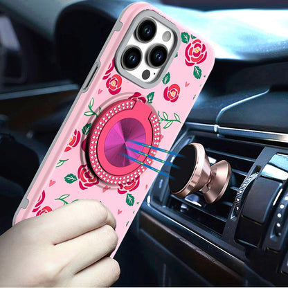 For Apple iPhone 17E /16E Pattern Design Hybrid with Invisible Ring Stand & Magnetic Back, Shockproof Protective Grip Case Cover