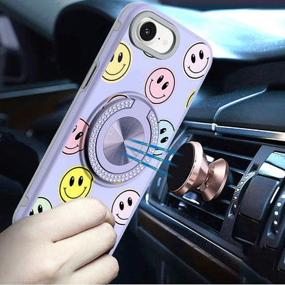 For Apple iPhone 17E /16E Pattern Design Hybrid with Invisible Ring Stand & Magnetic Back, Shockproof Protective Grip Case Cover