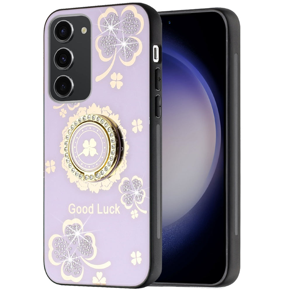 For Samsung Galaxy A16 5G Diamond Bling Sparkly 3D Ornaments Engraving Hybrid with Ring Stand Fashion Case Cover