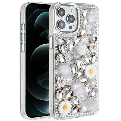 For Samsung Galaxy S25 Fan Edition /Galaxy S25 FE Fashion Daisy Floral Series, Full 3D Bling Crystal Diamonds Sparkling Rhinestone Glitter Hybrid Design Case Cover