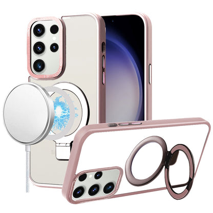 For Apple iPhone 16 (6.1") Magnetic Metal Matte Built-in Compatible with MagSafe Stand Hybrid Shock Armor TPU Case Cover Pink