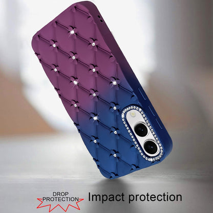 For Samsung Galaxy S25 Edge Fashion Flower Design Sparkle Glitter Shimmer Rhinestone Bling Floral Accents, Leather Texture TPU Case Cover