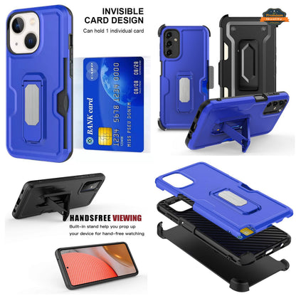 For Apple iPhone 15 Pro (6.1") Hybrid Invisible ID Card Slot Wallet with Kickstand Holster Belt Clip Holder Heavy Duty  Phone Case Cover