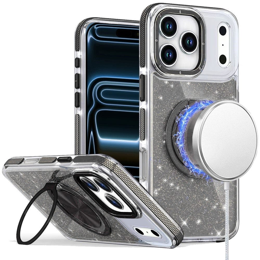 Phone Case for Apple iPhone 18 Pro Max Magnetic Hybrid 360 Rotating Ring Kickstand Tough Hard PC Soft TPU Glitz Shimmer Glitter Shock Absorbing Cover