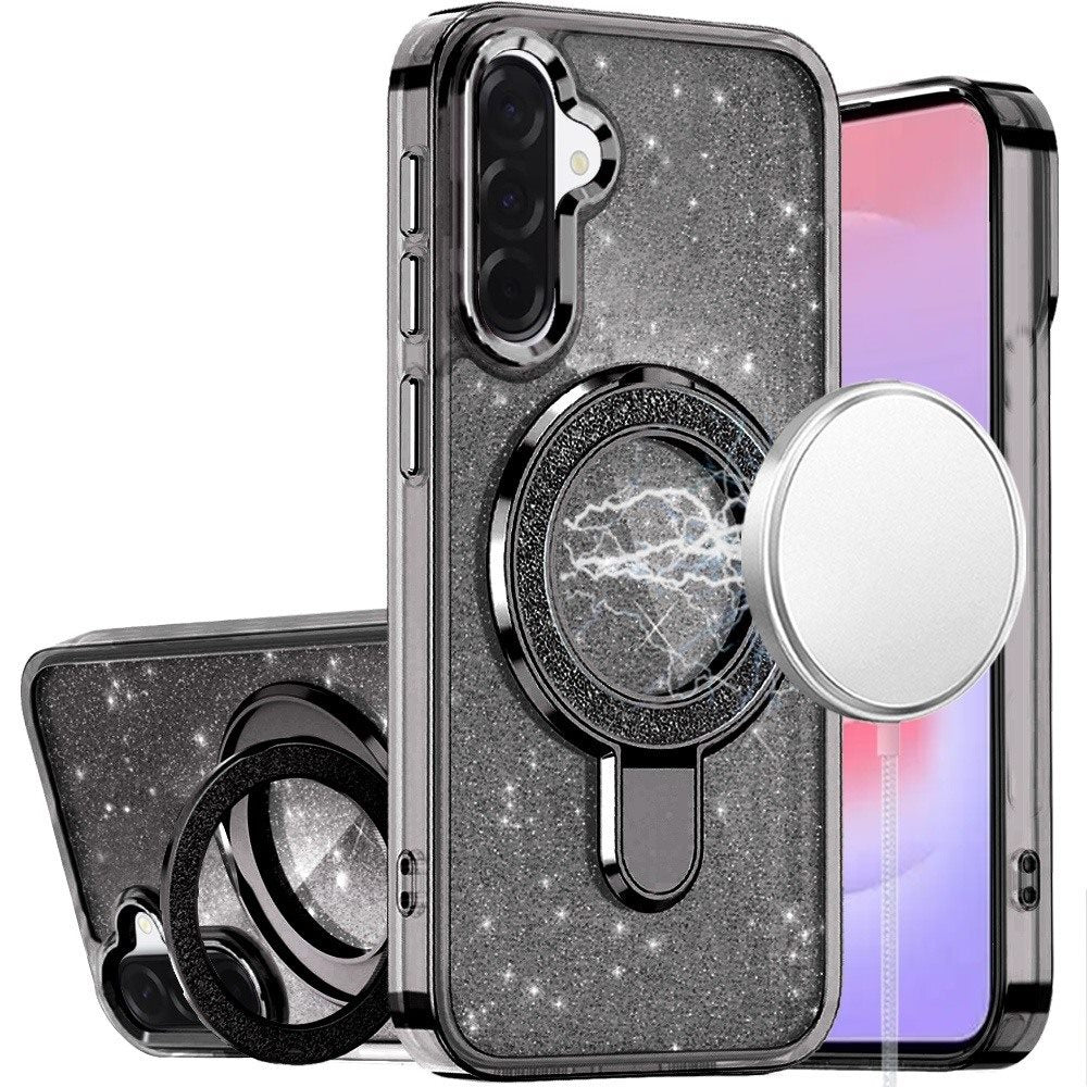 Transparent Glitter Bling Magnetic Ring Stand Shockproof Anti Slip Rotating Grip Protective Hybrid Durable Armor