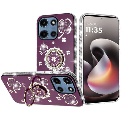 Phone Case for Moto G Stylus 5G 2026, Moto G Stylus 5G 2025 Glitter Diamond Ring Stand Sparkle Rhinestone Edge AntiSlip Kickstand Luxury Fashion Bumper Shockproof Cover Purple