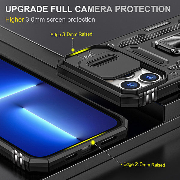 For Samsung Galaxy Z Fold 7 Hybrid Magnetic Ring Stand Case with Slide Camera Lens Protection, TPU Rubber Shockproof Case Cover