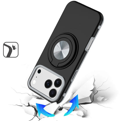 Phone Case for Apple iPhone 18 Pro Max Shockproof Magnetic Ring Stand Rotating CarMount Hybrid Metal Matte Finish AntiSlip Grip Kickstand Cover Black