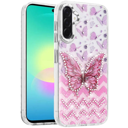 Phone Case for Samsung Galaxy A27 Butterfly Resin Epoxy Diamond Bling Metal Edge Shockproof Hybrid Luxury Protective Durable Stylish Fashion Grip Cover