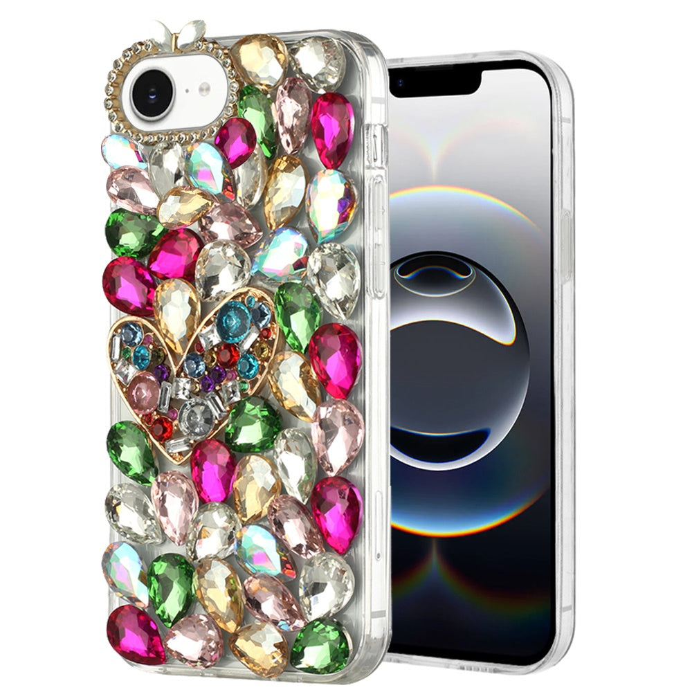 For Apple iPhone 16e (E edition) Bling Crystal 3D Full Diamonds Luxury Sparkle Rhinestone Hybrid Protective Case Cover