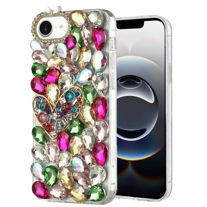 For Apple iPhone 16e (E edition) Bling Crystal 3D Full Diamonds Luxury Sparkle Rhinestone Hybrid Protective Case Cover