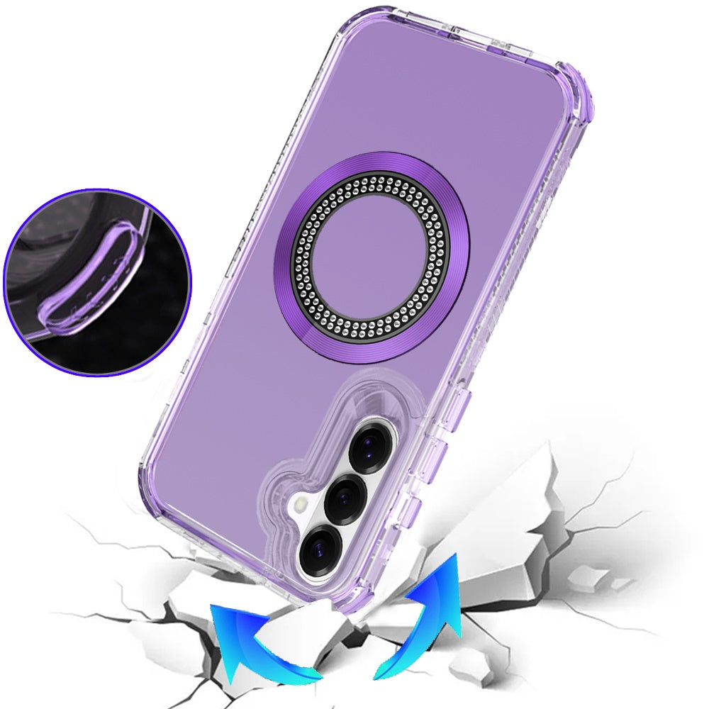 Phone Case for Samsung Galaxy S26 FE /Fan Edition Luxury Bling Rhinestone Glitter Magnetic Circle Frosted Hybrid Dual Layer TPU Tough Construction, Sparkling Finish Cover