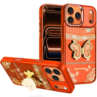 Phone Case for Apple iPhone 17 Pro Max (6.9") Glitter Bling Butterfly Stand Metallic Edge Hybrid Shockproof Grip Durable Camera Protection Stylish Design Cover