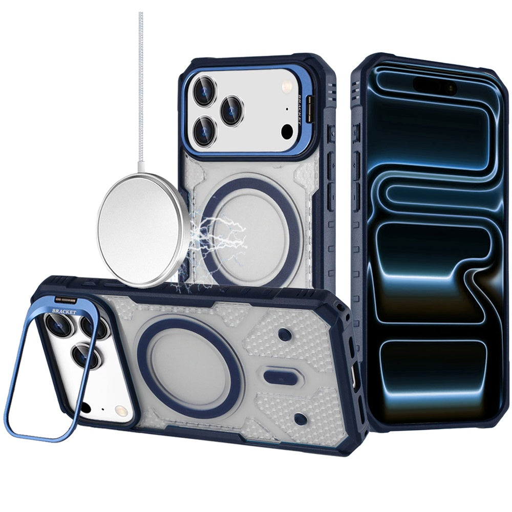 For Apple iPhone 17 Pro Transparent Tough Dotted Magnetic Case with Camera Stand & Hybrid Grip Shockproof Case Cover