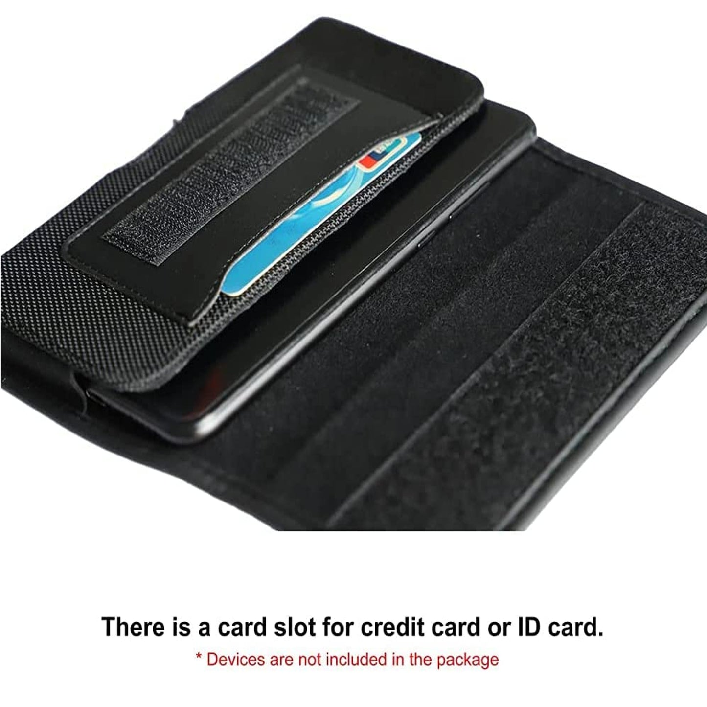 For Apple iPhone 16 Plus (6.7") Pouch Case Universal Horizontal Canvas with Credit Card ID Slot and Belt Clip Loop Holster Cell Phone Holder Cover [Black]