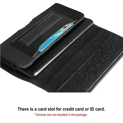 For Apple iPhone 16 Plus (6.7") Pouch Case Universal Horizontal Canvas with Credit Card ID Slot and Belt Clip Loop Holster Cell Phone Holder Cover [Black]