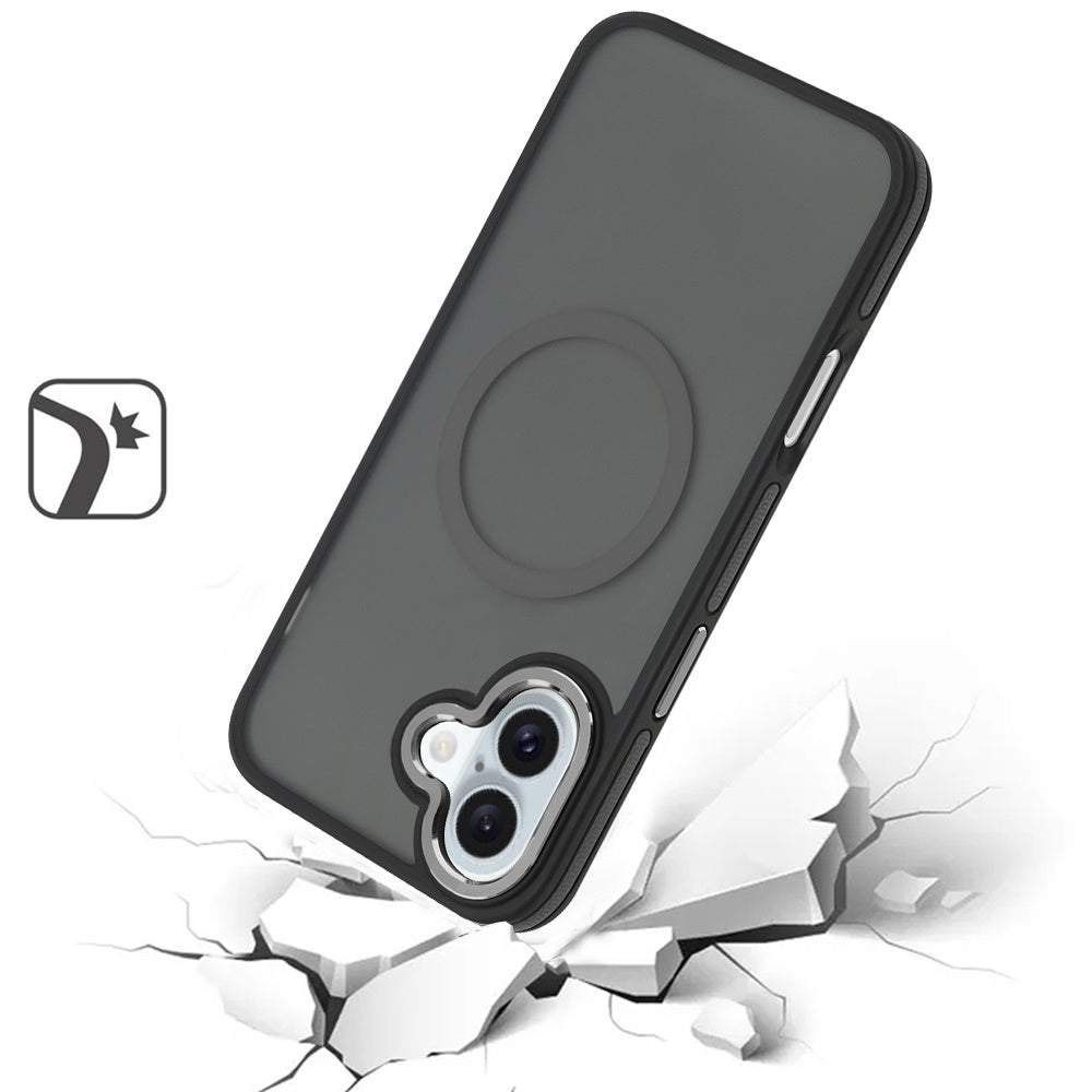 For Apple iPhone 16e Frosted Translucent Back Hybrid Case with Magnetic Circle; MagSafe Compatible, Military Grade Shockproof, Slim Design Case Cover
