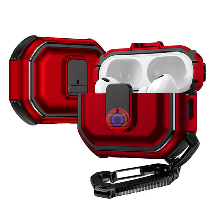 For Airpods 4 Heavy Duty Hybrid Snap Switch Button, Secure Lock Clip Super Protective with Carabiner Belt Loop Case Cover