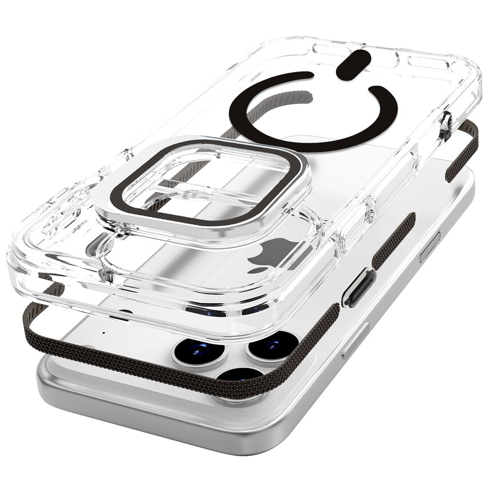 Phone Case for Apple iPhone 18 Pro/ 17 Pro Magnetic Circle Transparent Tough Hybrid Camera Stand Guard Stand Shockproof Color Edge Rugged Grip Cover Black