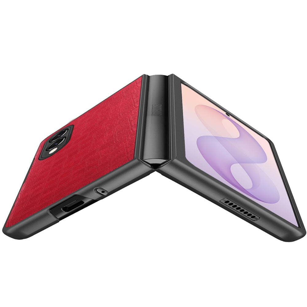 Phone Case for Samsung Galaxy Z Fold 8 Premium PU Vegan Leather Hard Shell Snap On Slim Fit Hybrid Protective Reinforced Rugged Skin Design Cover Red