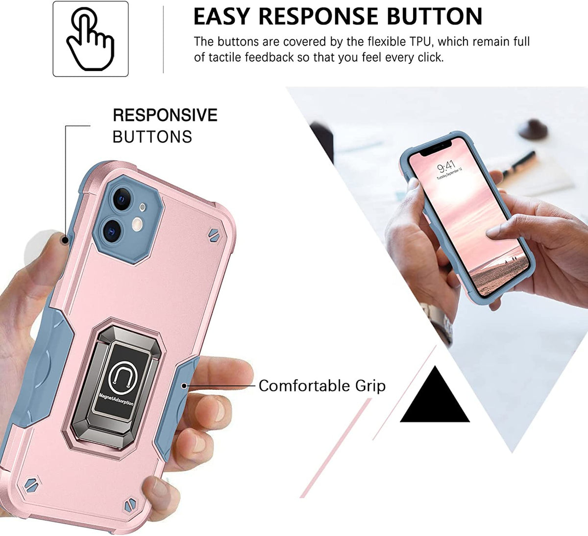 For Apple iPhone 16e /iPhone SE4 Heavy Duty Hybrid 2in1 Hard PC & TPU Rugged Bumper Shockproof with Magnetic Ring Kickstand Case Cover