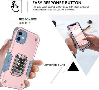 For Apple iPhone 16e /iPhone SE4 Heavy Duty Hybrid 2in1 Hard PC & TPU Rugged Bumper Shockproof with Magnetic Ring Kickstand Case Cover
