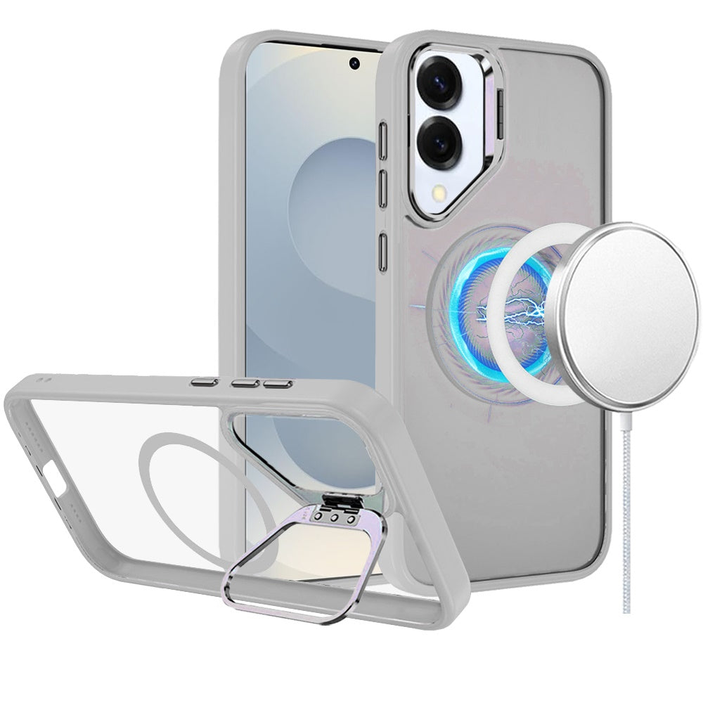 For Samsung Galaxy S25 EDGE Heavy Duty Metallic Hybrid Tough TPU with Camera Ring Stand, MagSafe Compatible, Rugged Drop Protection Case Cover