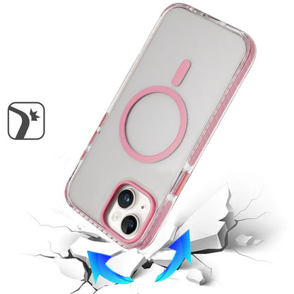 For Apple iPhone 17 Pro Max Transparent Hybrid with Color-Matched Magnetic Circle, Rubber TPU Frame Hard PC Shockproof Case Cover Pink