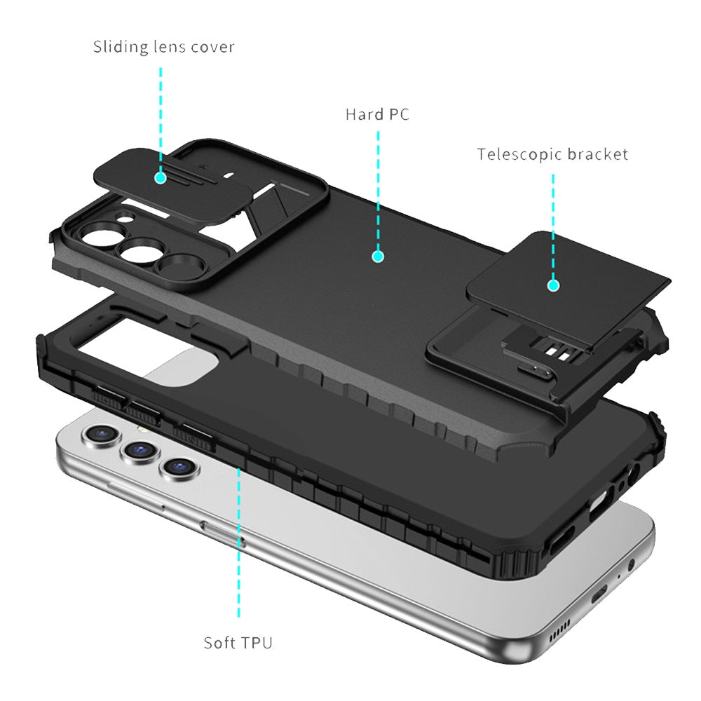 For Samsung Galaxy S21+ / S21 Plus Hybrid Hard PC & TPU Rubber Shockproof with Kickstand & Covered Camera Protection Case Cover Black