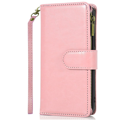 For Samsung Galaxy S25 Ultra Leather Wallet Case with Zipper, 9 Card Slots, Cash Pocket, Stand & Strap, Clutch Pouch Design Case Cover Rose Gold