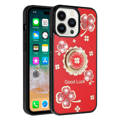 For Apple iPhone 16 Pro Max (6.9") Diamonds 3D Bling Sparkly Glitter Ornaments Engraving Hybrid Fashion Ring Stand Case Cover