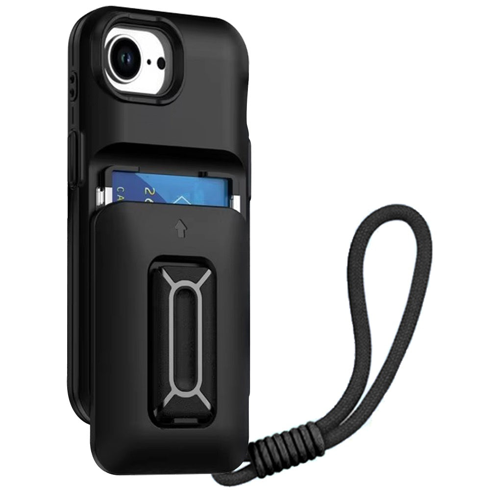 For Apple iPhone 16e Wallet Case with 2- Credit Card Holder, Wrist Strap & Kickstand Hybrid Shockproof TPU Case Cover
