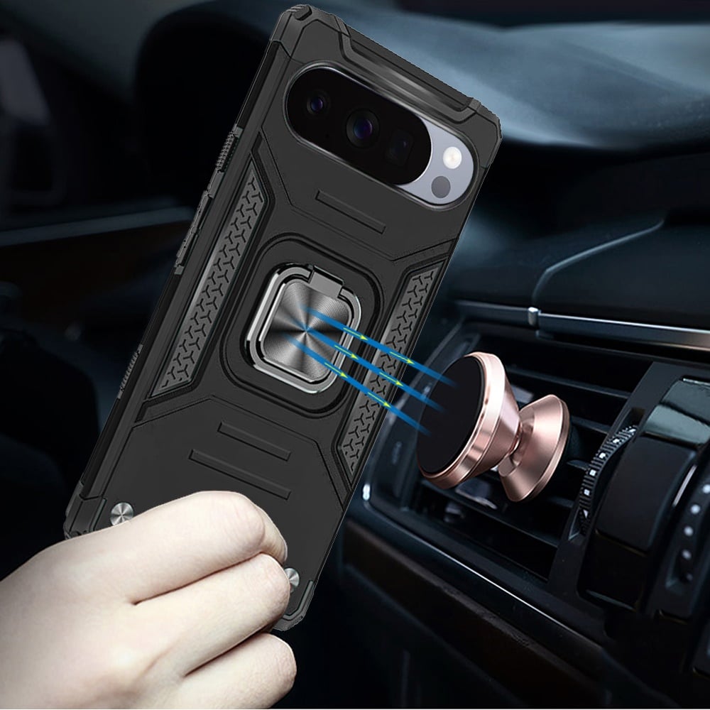 Phone Case for Google Pixel 11 Pro XL Magnetic Car Mount Hybrid Ring Stand Shockproof Rugged Grip Armor Heavy Duty Protective TPU Durable Cover