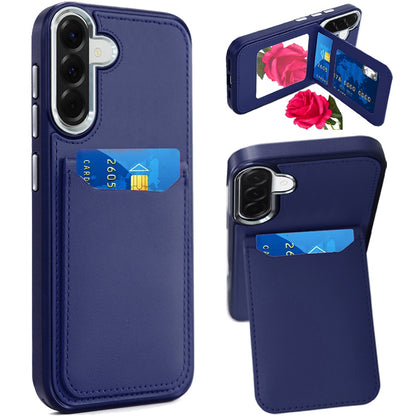 For Samsung Galaxy A37 PU Leather Wallet Cover with Credit Card Holder, Kickstand & Mirror Inside Slim Fit TPU & PC Hybrid Design Case Cover