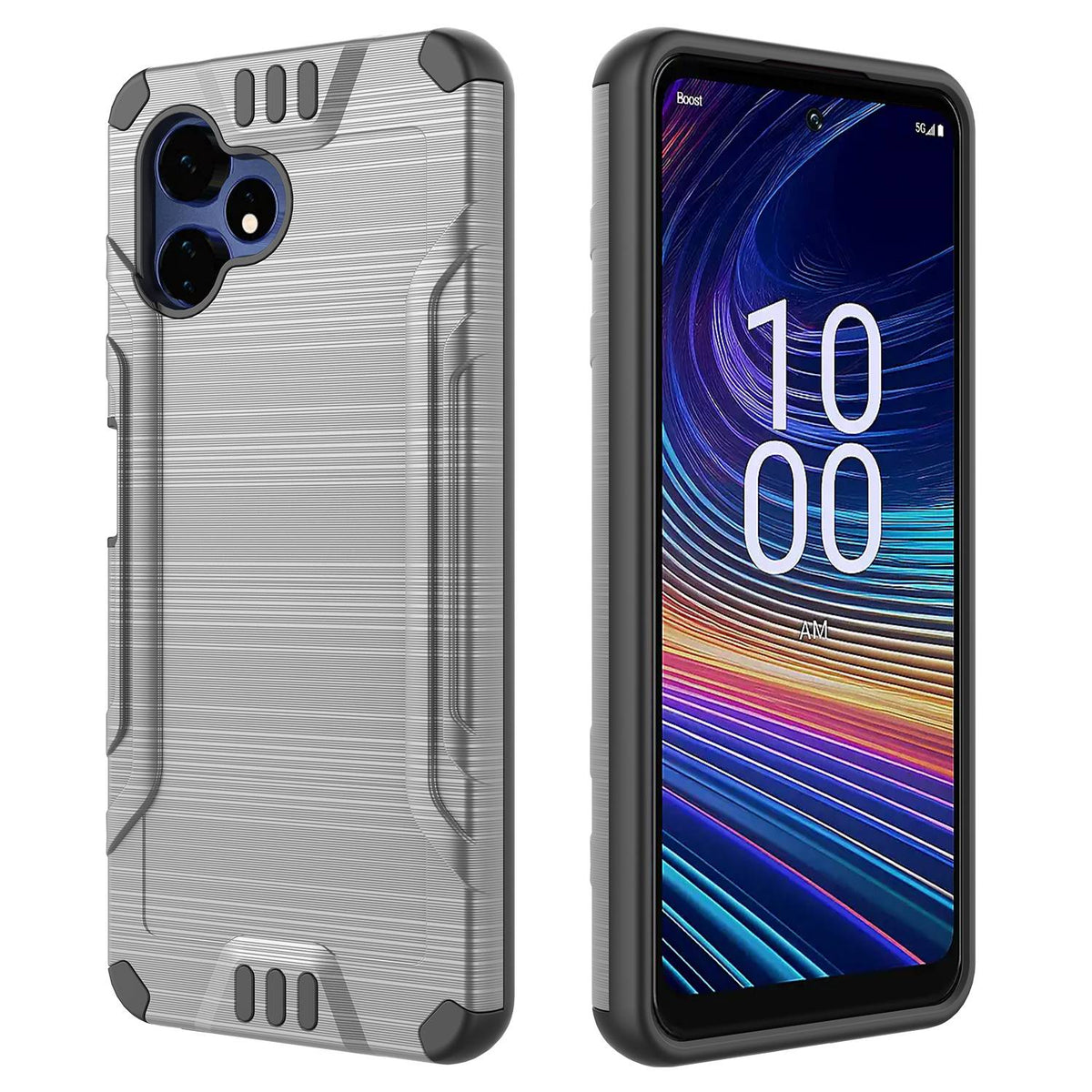 Phone Case for Boost Celero 5G Velocity Brushed Metal Look Hybrid Sleek Textured Finish Distinctive Modern Style Protective Rugged Grip Panel Design Cover