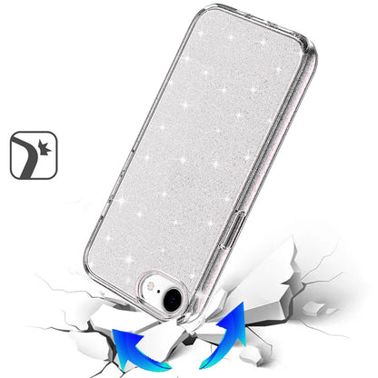 For Apple iPhone 16e Transparent Glitter Shiny Sparkle Bling TPU Rubber Hard Back Hybrid Frame Shockproof Case Cover