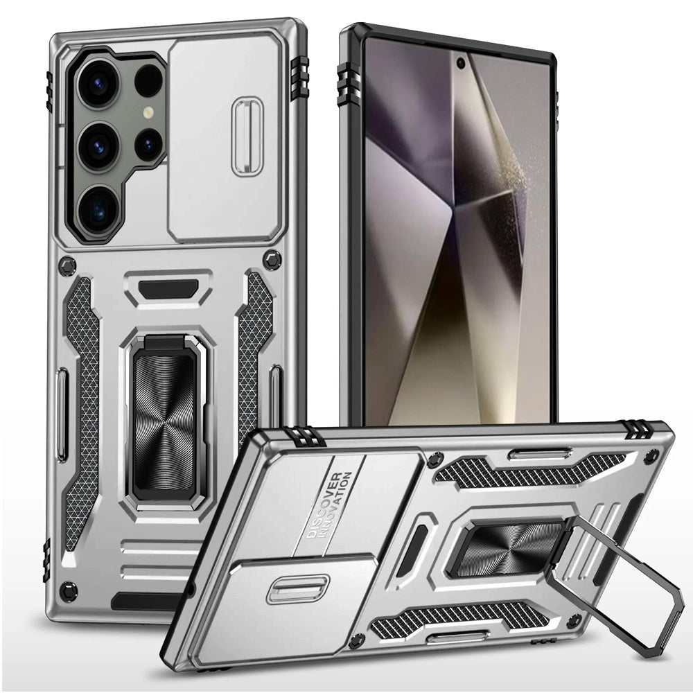 For Samsung Galaxy S25 /S24 Tough Hybrid Case with Movable Camera Window & Metal Ring Stand Shockproof Case Cover